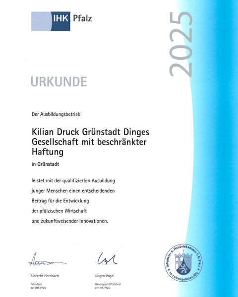 Urkunde zum Ausbildungsbetrieb 2025 🏅